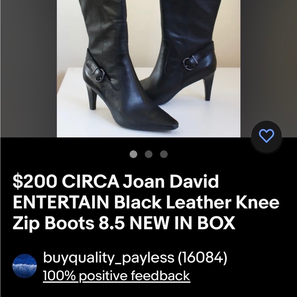 $200 CIRCA Joan David
ENTERTAIN Black Leather Knee
Zip Boots 7.5 NEW IN BOX